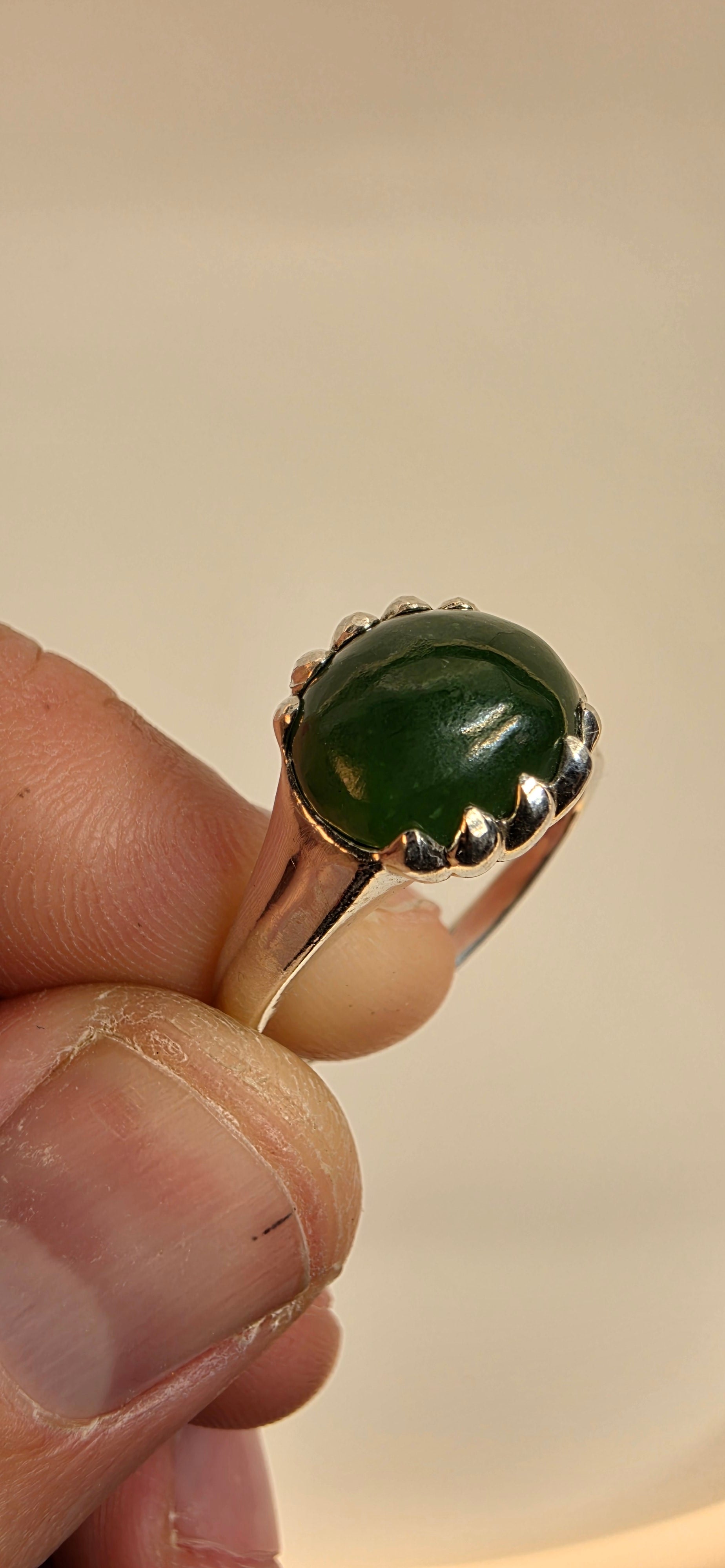Polar Jade Sterling Silver Ring Size 11
