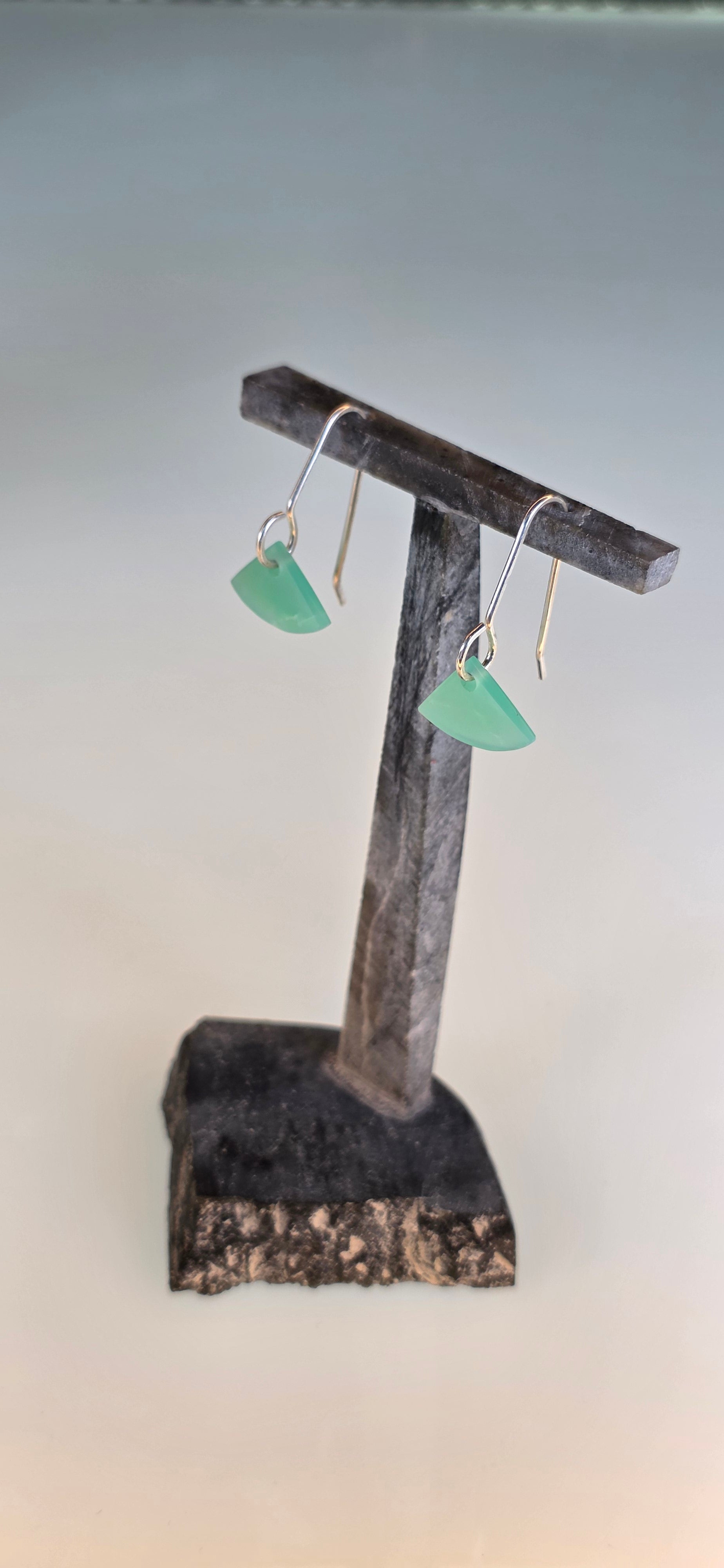 Gem Quality Chrysoprase Dangle Earrings Cute Wedge, Australian