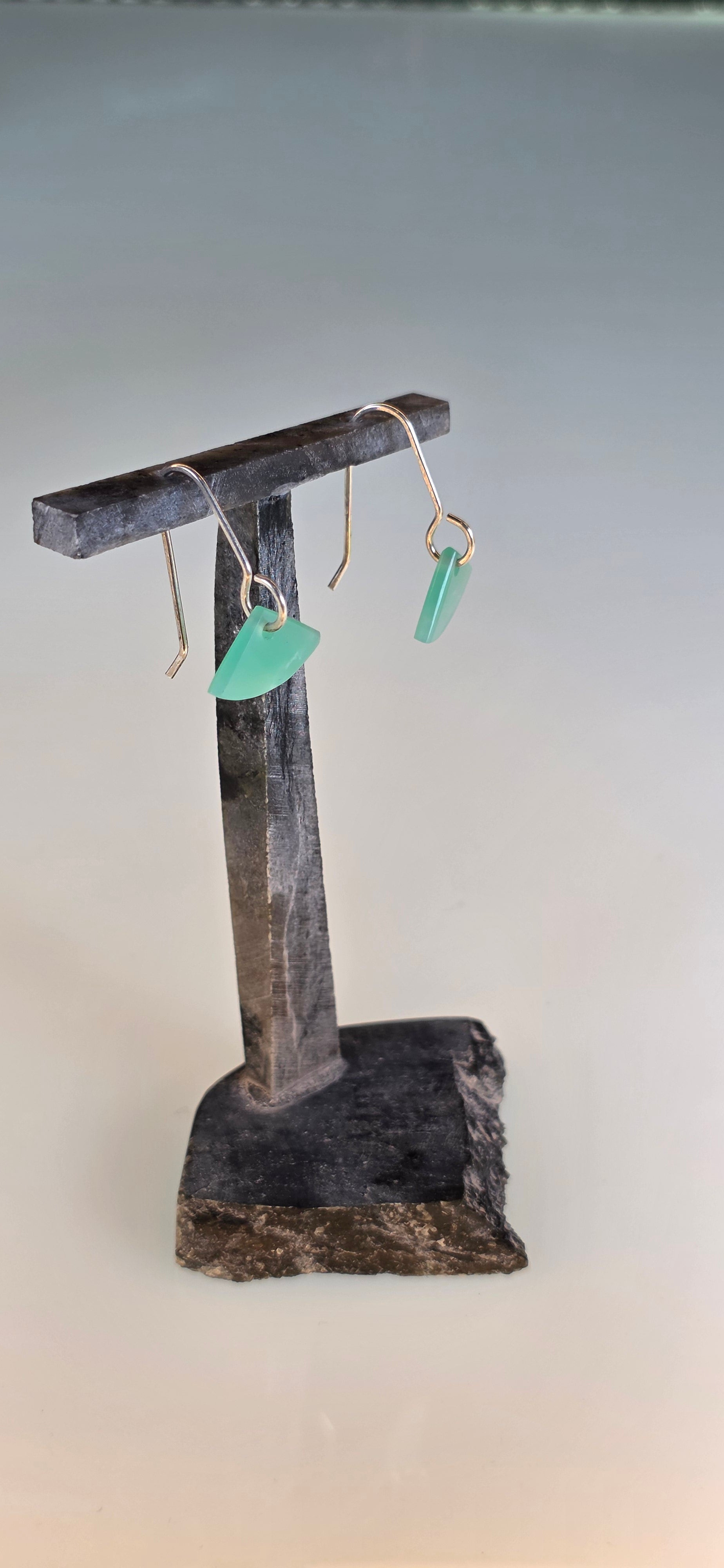 Gem Quality Chrysoprase Dangle Earrings Cute Wedge, Australian