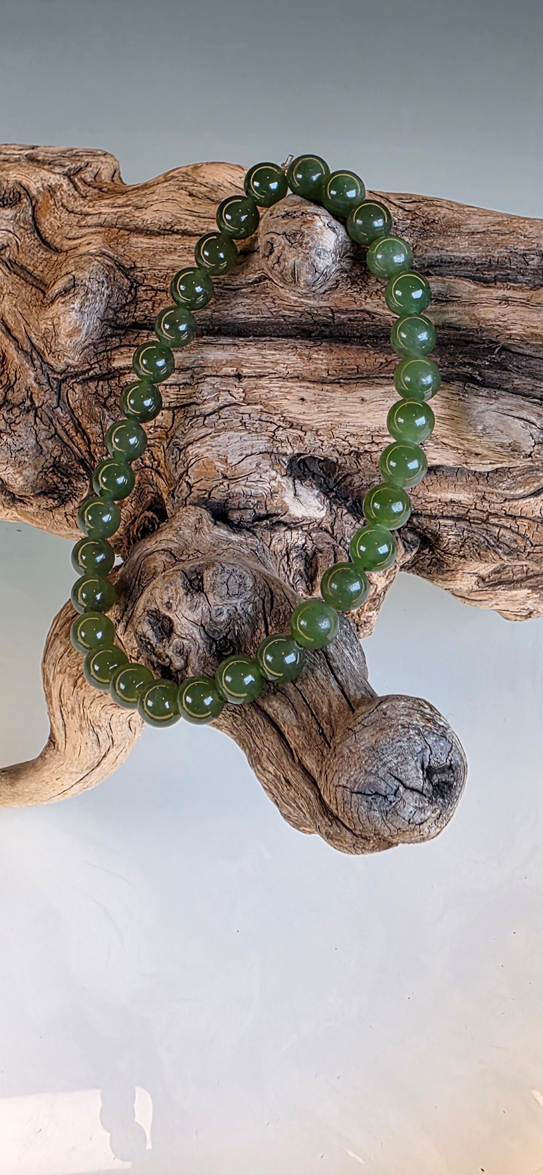 Green Siberian Jade Bead Bracelet (Stretch to fit)
