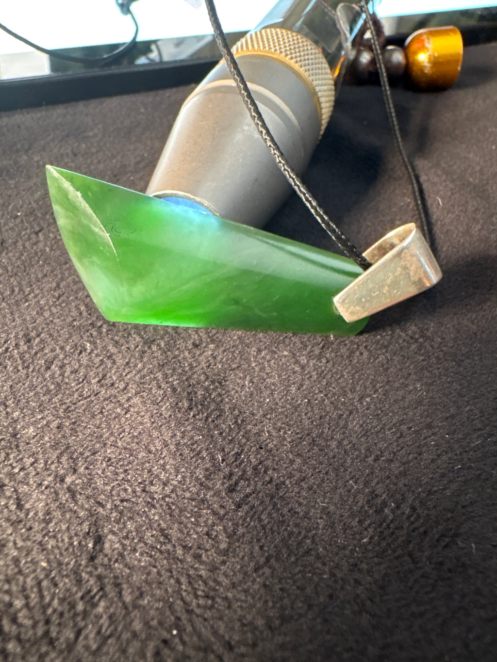 Siberian Jade Pendant Necklace (Grade A Jade) on Sterling Silver Bail