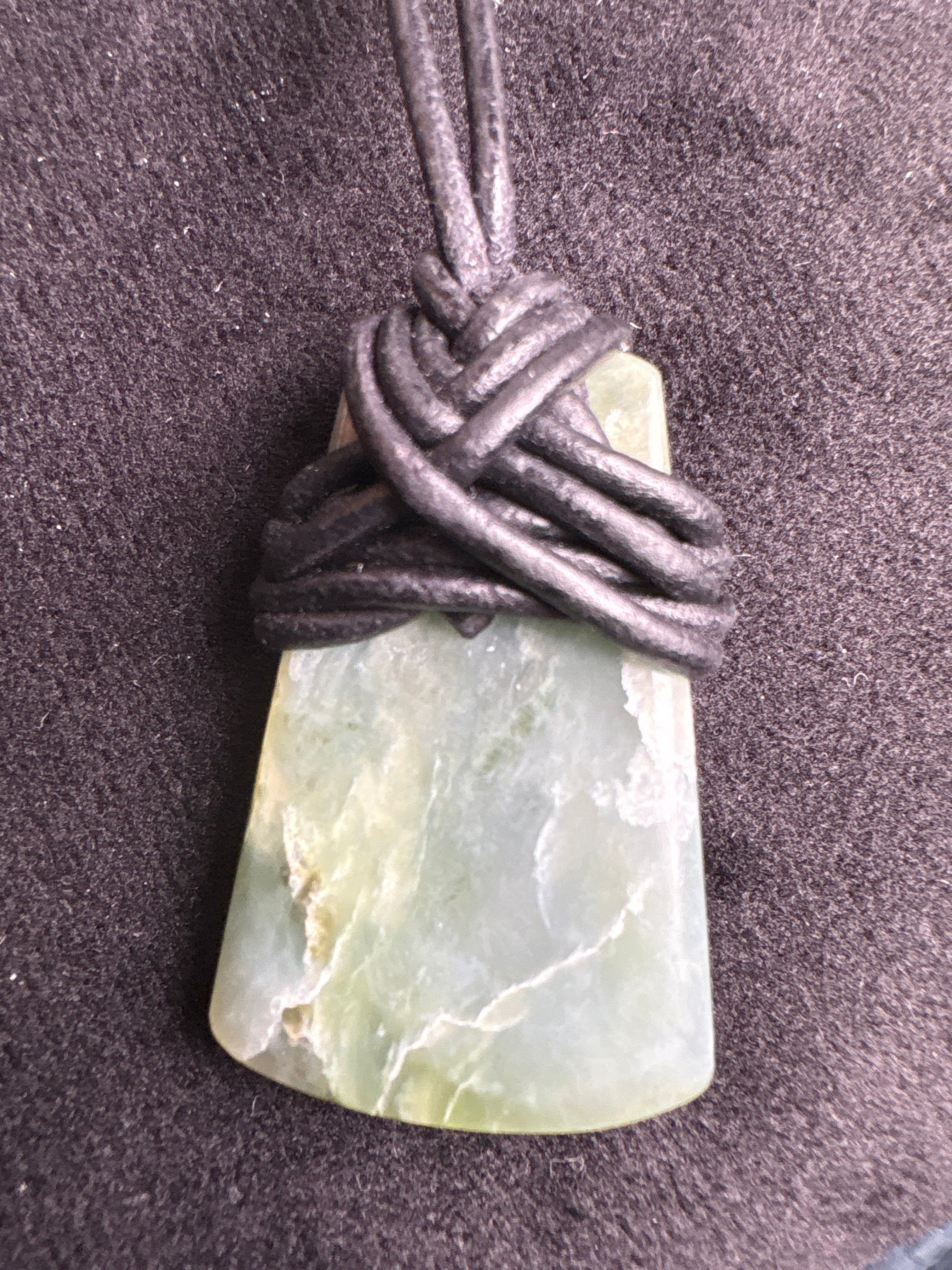 Grade A Washington Jade Toki Pendant Leather Wrapped