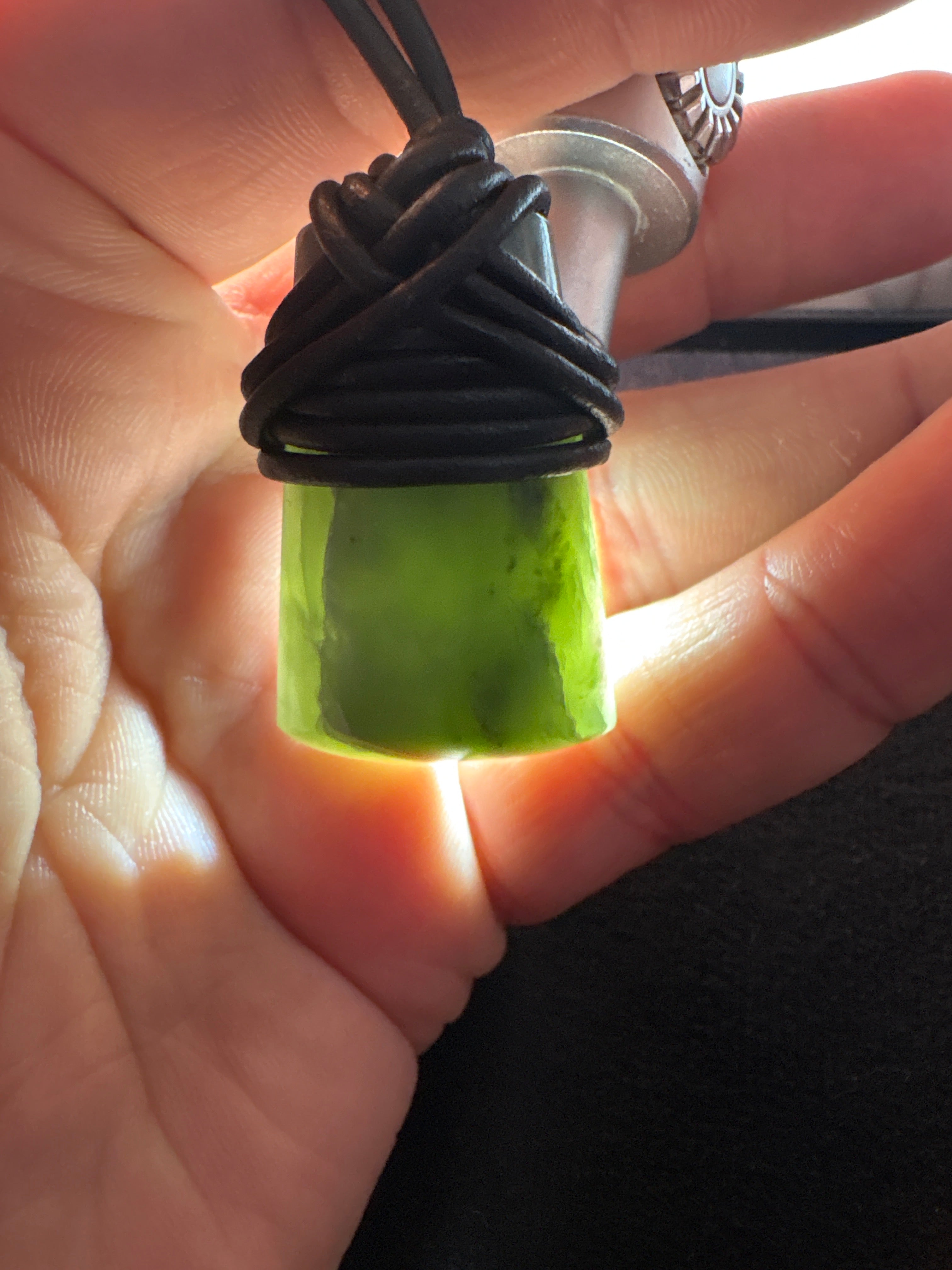 Grade A Washington Jade Toki Pendant Leather Wrapped