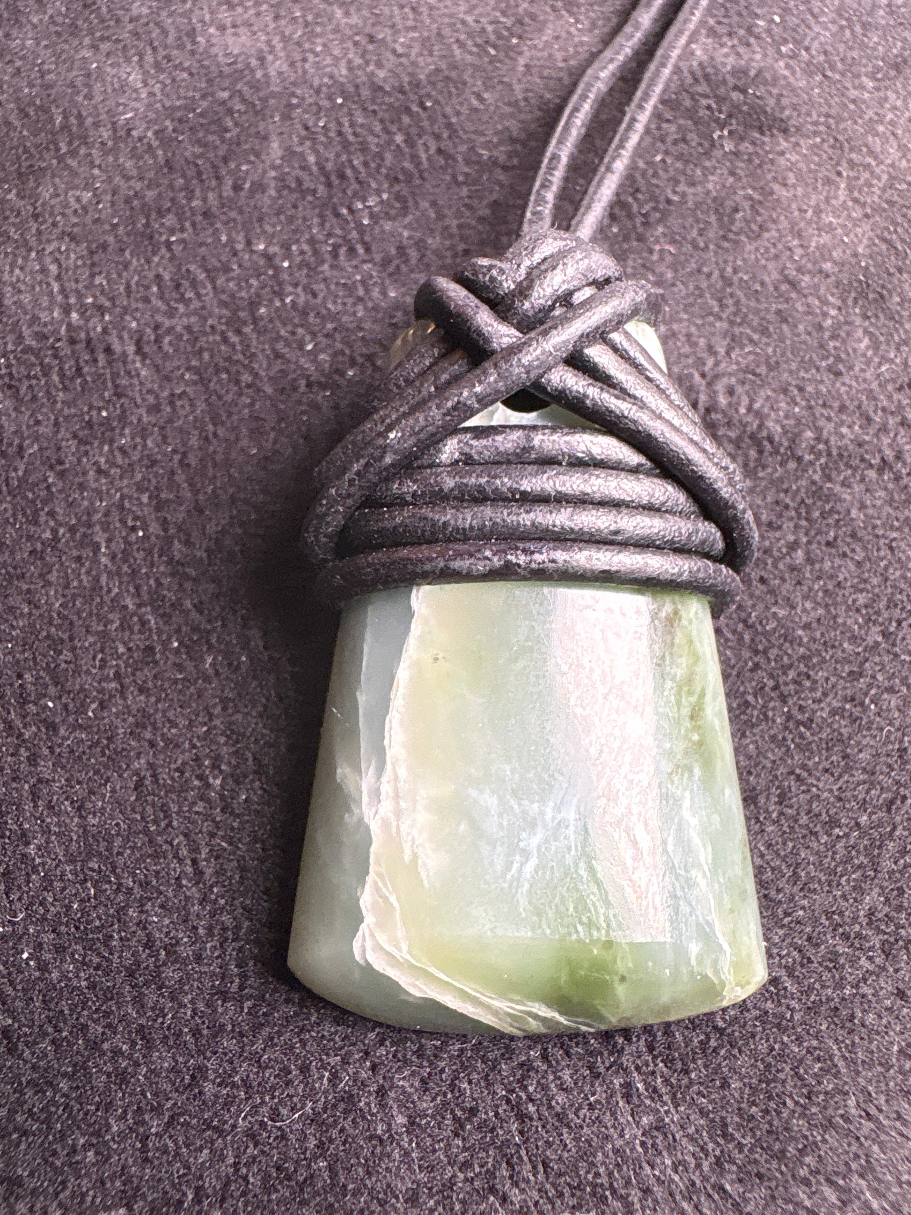 Grade A Washington Jade Toki Pendant Leather Wrapped