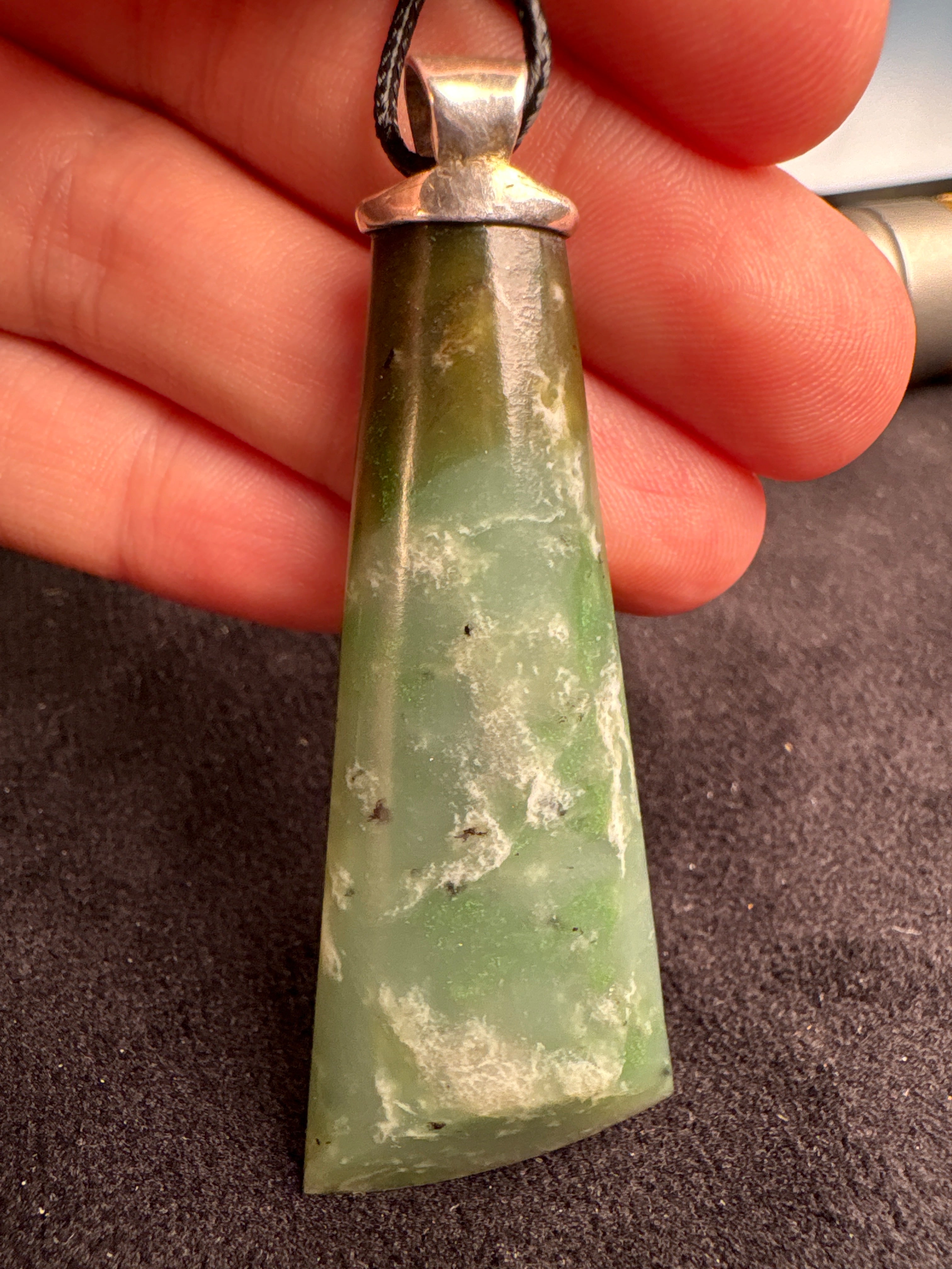 Washington Jade Pendant (Green Ombre) on Custom Sterling Silver Bail