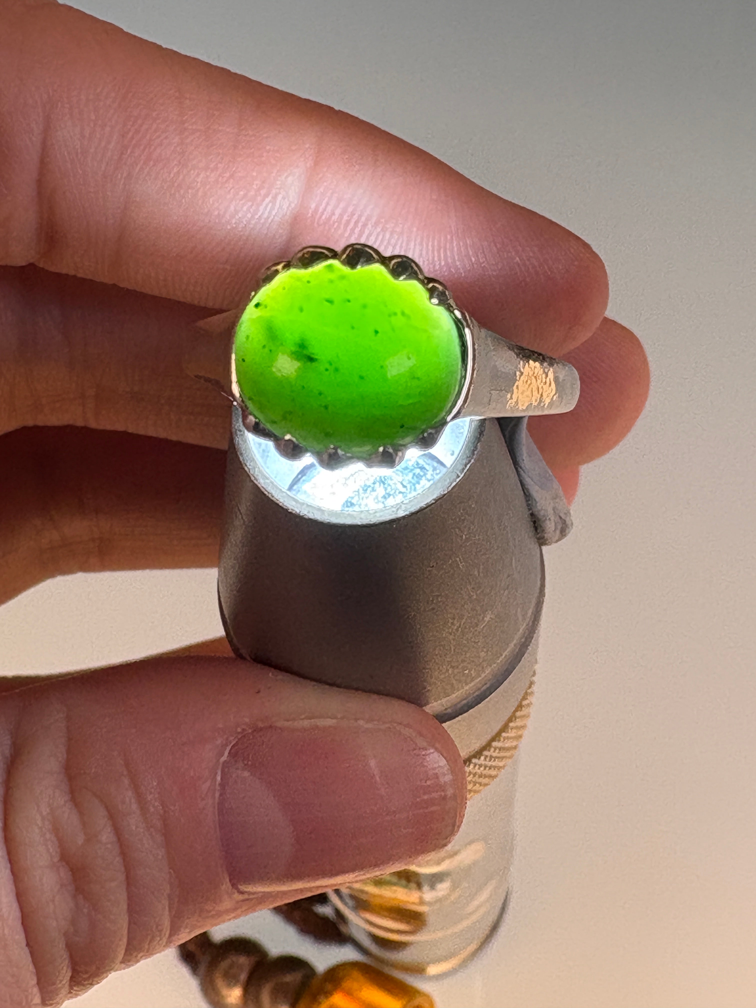 Polar Jade Sterling Silver Ring Size 11